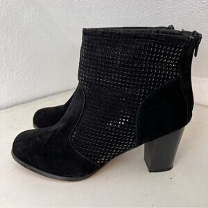 Shiekh black faux suede block heel fashion bootie size 10